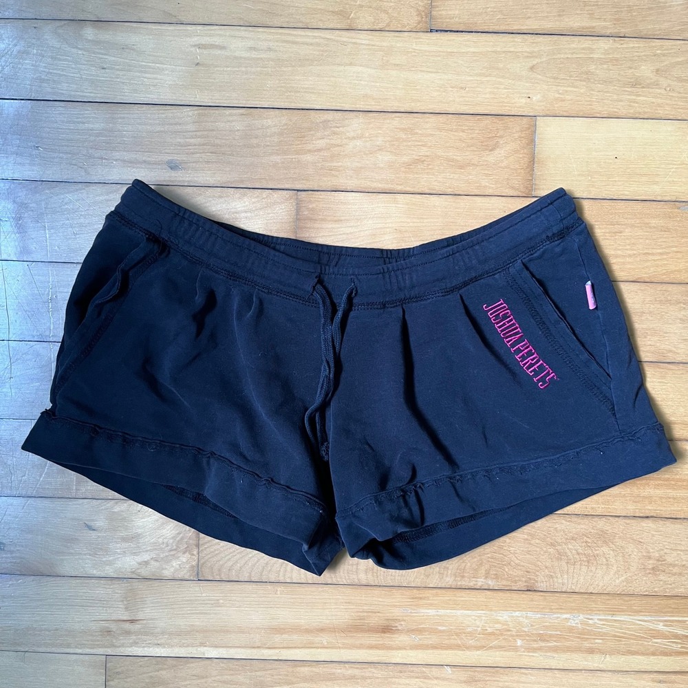 Joshua Perets Black Sweat Shorts Pink Logo Drawstring Pockets Size Medium